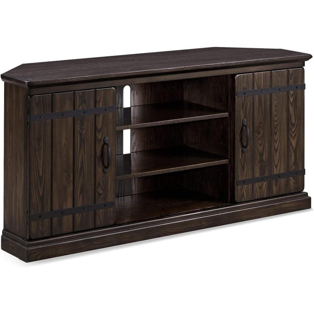 imageLeick Home 89585 Hunt Club Two Door Rustic Oak Corner TV Stand with Open Component Storage for 60 TVs Burnished Laurel Oak
