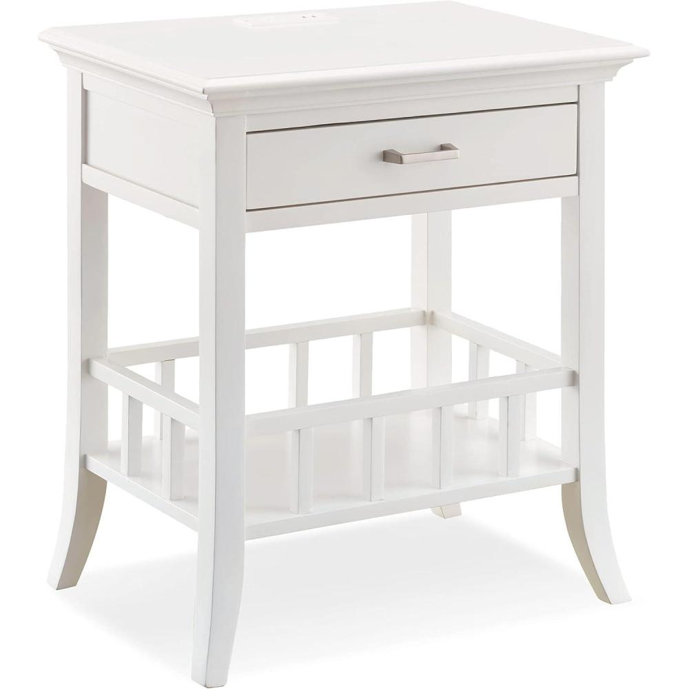 imageLeick Home 9070WT Assembled Basket Shelf One Drawer Nightstand Side Table with Top ACUSB Outlet White