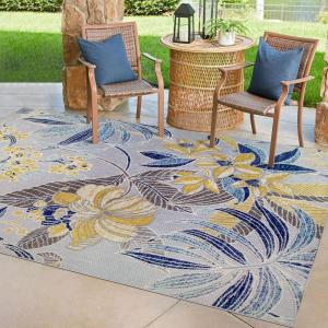 Leick Home 595256 Song Floral Indoor Outdoor Area Rug Rectangle 4’x6′