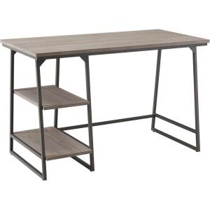 Leick Home 70003-WTGD Reversible Stepped Tier Shelf Desk, White Herringbone/Satin Gold(Roughsawn Oak/Gunmetal Gray)
