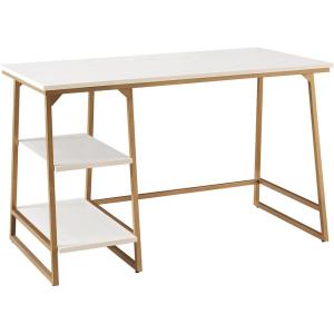 Leick Home 70003-WTGD Reversible Stepped Tier Shelf Desk, White Herringbone/Satin Gold(White Herringbone/Gold)