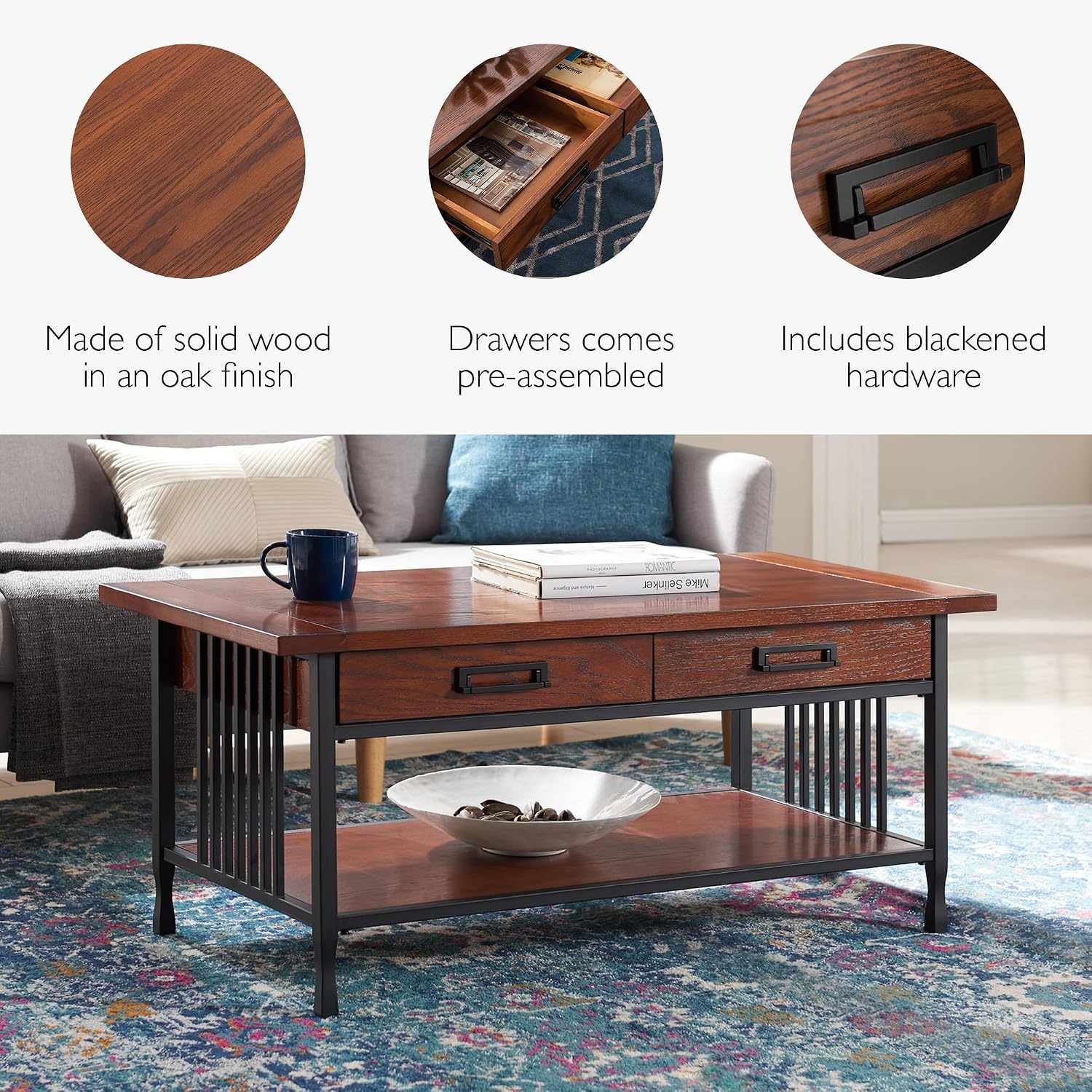image:imageLeick Home Laurent Coffee Table 39 Chocolate CherryMission Oak Matte Black